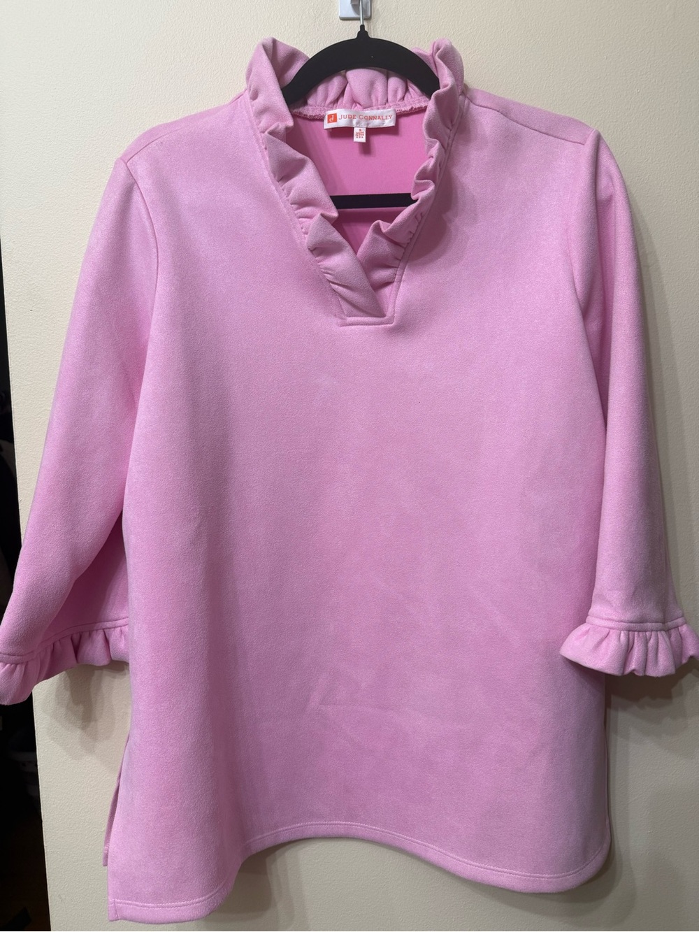 Jude Connally D Cora Ruffle V-Neck Top Candy Pink Fall Southern Preppy Cozy
